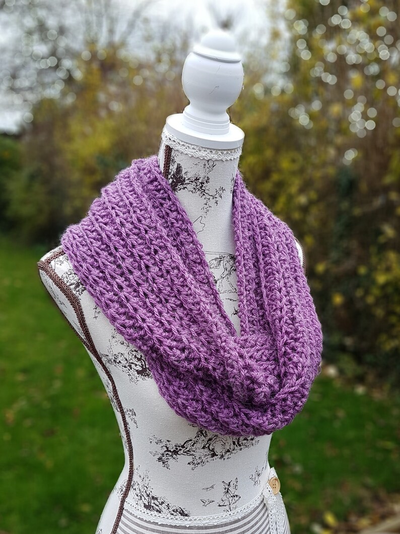 PDF Crochet Pattern Infinity Scarf Written Instructions Pom Pom Hat and Scarf Set Ladies Beanie Bobble Hat