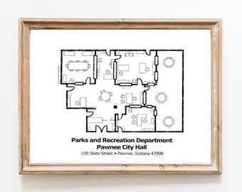 Parks and Rec Floor Plan | Parks and Recreation TV Show | Pawnee City Hall Layout | Pawnee Indiana | Blueprint | Architectural Art
