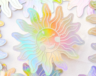 Sun Vinyl Sticker | Holographic Sun Stickers | Sunshine Sticker | Holographic Sun | Colorful Sticker | 3x3in | Waterproof | Boho Sticker