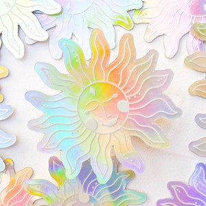 Sun Vinyl Sticker | Holographic Sun Stickers | Sunshine Sticker | Holographic Sun | Colorful Sticker | 3x3in | Waterproof | Boho Sticker