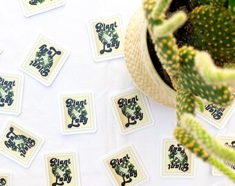 Plant Lady Vinyl Sticker | Plant Sticker | Plant Stamp Sticker | Vintage Stamp Sticker | House Plant | 1.7x2in | Waterproof | Clear Sticker