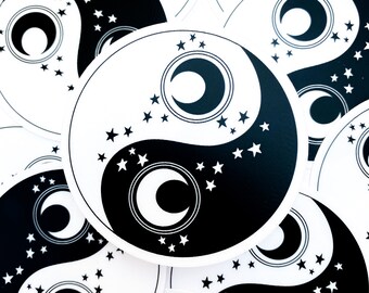 Yin Yang Clear Sticker | Moon Sticker | Star Sticker | Yin and Yang | 3x3in | Waterproof | Dishwasher Safe | Clear Sticker