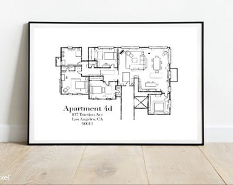 New Girl Floor Plan | New Girl TV Show | Blueprint | Apartment 4D | Apartment 4D Layout | Architectural Art