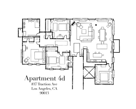 New Girl Floor Plan New Girl TV Show Blueprint Apartment 4D Apartment 4D  Layout Architectural Art - Etsy
