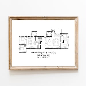 May include: A black and white line drawing floor plan of apartments 19 and 20 at 915 Grove Street in New York, NY.