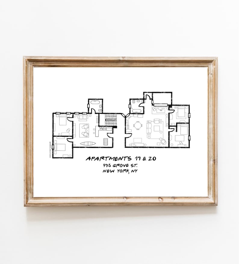Puede incluir: Un plano de planta en blanco y negro de los apartamentos 19 y 20 en 915 Grove Street en Nueva York, NY.