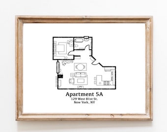 Seinfeld Wohnungsgrundriss | Seinfeld TV Show | Wohnung 5A | Jerry Seinfeld Wohnungsaufteilung | Architektonische Kunst | Blueprint