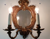 Antique french elegant Bronze wall lights sconce candelabra with 2 branches and mirror Paris apartment art nouveau