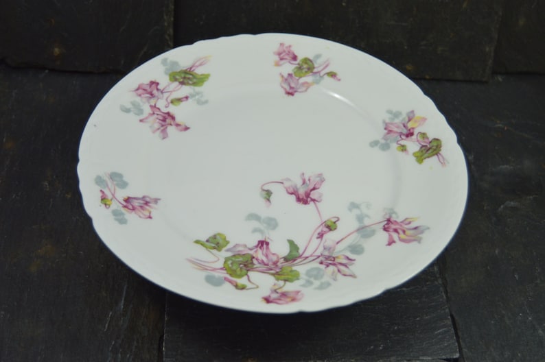 Lovely Vintage French pink flowers dessert dish piedouche with small round footed by porcelain Limoges