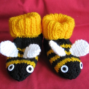 Hand knitted bumblebee baby booties in two sizes - 3 to 6 months or 6 to 12 months
