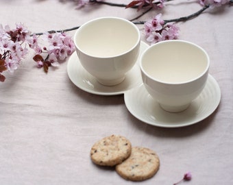 Porcelain Coffee Cup and Saucer Set, White Ceramic Barware