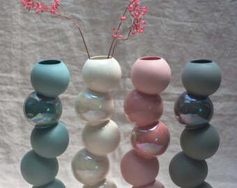 Handmade Porcelain Bubbles Vase, Mother of Pearl Luster, Geometric Decor