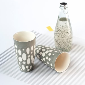 Gray Minimalist Mug, Tumbler, Dotted Cups, Art Pottery Tumbler, Rustic Mug, Tumbler Cup, Wedding Tableware, Rustic Pottery, New Home Gift image 1