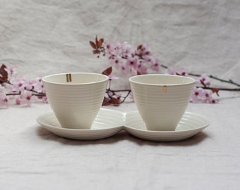 Coffee Cups And Saucer, White Porcelain Barware, Espresso Set, Porcelain Mugs for Coffee or Tea, White Ceramic Pottery, Coffee Lovers Gift