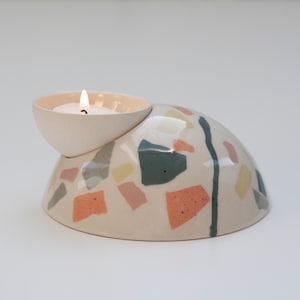 Terrazzo Candle Holder, Christmas Decor, Ceramic Lighting, Girlfriend Gift, Tea Light Holder, Wedding Candles, Porcelain Candle Holder