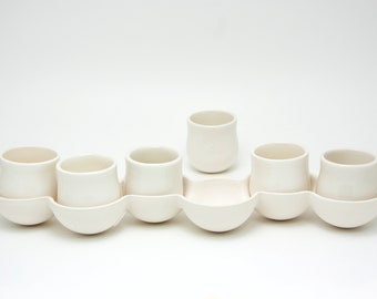 Art Pottery Shot Glasses Set, Creamy White Porcelain, Bridal Party Gift