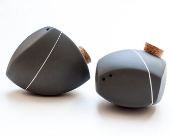 Gray Stoneware Salt and Pepper Shakers, Minimalist Kitchen Decor