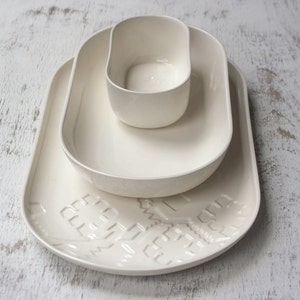 Three Piece Dinner Set, Porcelain dinnerware set, Unique dinnerware, Contemporary dining, Serving Set, Modern Dinnerware Set,