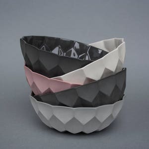 Origami Bowl, Porcelain Bowl, White Bowl, Gray Bowl, Pink Bowl, Minimalist Porcelain Bowl, Geometric Decor, Modern Handmade Bowl, Fruit Bowl