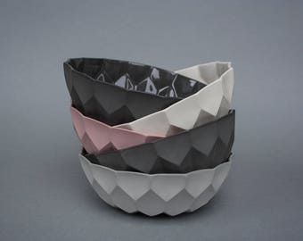 Porcelain Origami Bowl, Geometric Fruit Bowl, Modern Decor