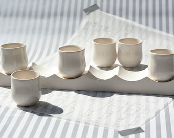 Art Deco Pottery Shot Set, Glazed Creamy White Porcelain Cups