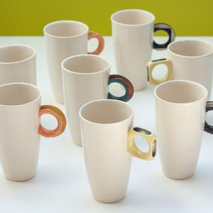 White Coffee Cup, Colored Tea Mug, Drinking Mug, Art Mug, Ceramic Coffee Mug, Tea Cup, Modern Cup, Tea Time, Tea Party Gift, Studio Pottery image 6