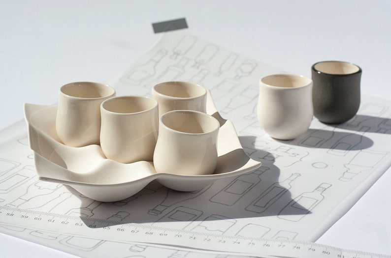 Set Of Cups, Porcelain Cups, Serving Set, Stoneware Set, Shot Glasses, Wedding Party Glasses, Party Tableware, Cup Set, Japanese Tea Set image 4
