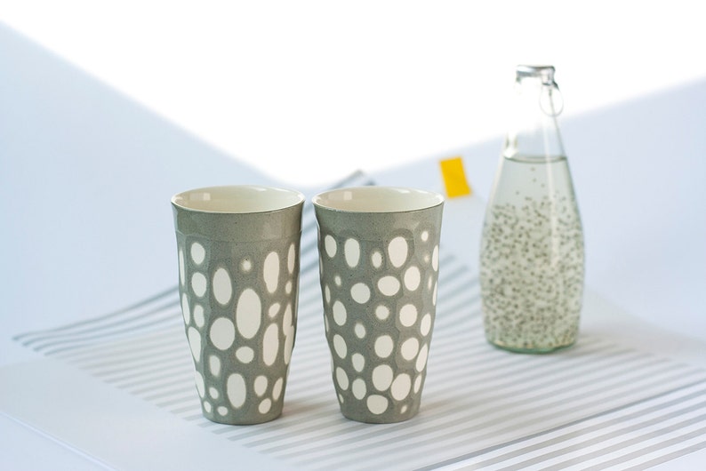 Gray Minimalist Mug, Tumbler, Dotted Cups, Art Pottery Tumbler, Rustic Mug, Tumbler Cup, Wedding Tableware, Rustic Pottery, New Home Gift image 3