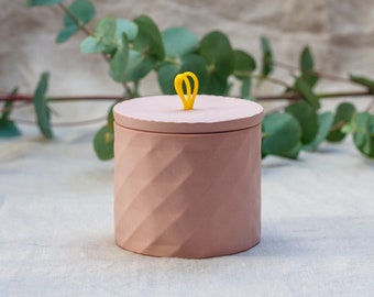 Pink Porcelain Sugar Bowl, Geometric Jar with Lid, Coffee Lover Gift