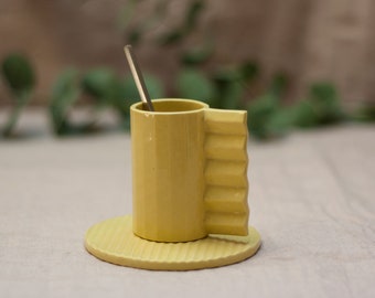 Yellow Porcelain Espresso Cup and Saucer, Glazed Drinkware, Ristretto Cup