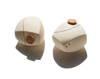 White Stoneware Salt and Pepper Shakers, Minimalist Kitchen Decor