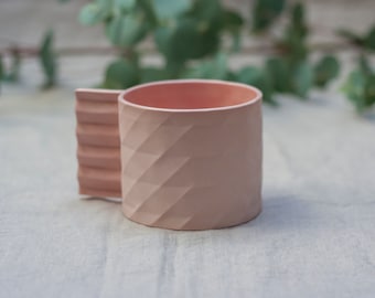 Handmade Pink Porcelain Coffee Cup, Textured Ceramic Mug