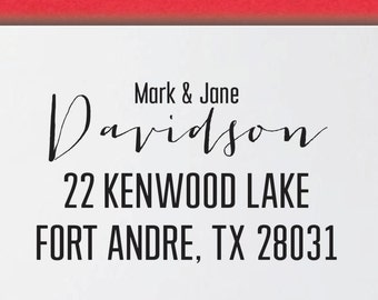 CUSTOM ADDRESS STAMP, preinked return address stamp, Calligraphy Address Stamp, Family gift - 7V