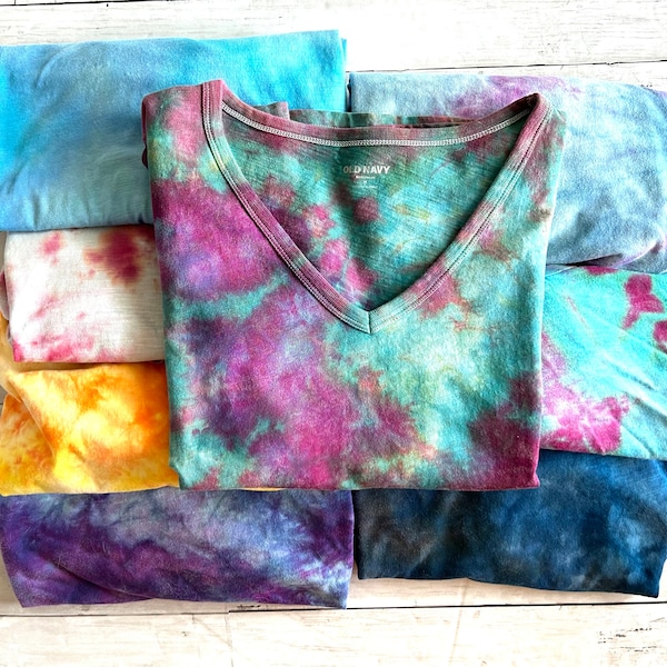 Women's Ice Dyed Short Sleeve V-Neck T-shirt | 8 Colors Available | NEW COLORS AVAIL | Relaxed fit Tie Dye shirt