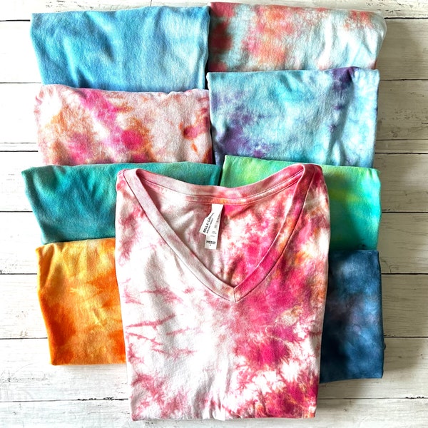 Women's Ice Dyed Short Sleeve V-Neck T-shirt | 8 Colors Available | NEW COLORS AVAIL | Relaxed fit Tie Dye shirt