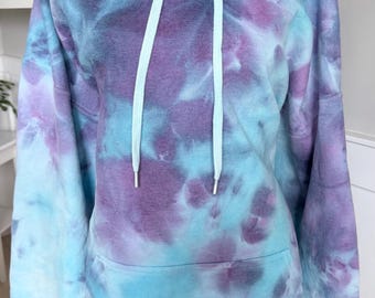 Ice Dyed Unisex Hoodie - Purple & Blue Tie Dye Size 2XL