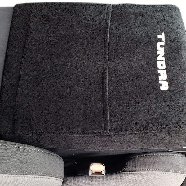 Seat Armour Console Cover with Toyota Tundra Logo - Black w/Silver lettering Fits 2014-2020