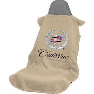 2 - Seat Armour Seat Protector Cover/Towel with Old Cadillac Crest Logo - Tan