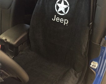 1 - Seat Armour Seat Protector Cover/Towel with Jeep Star Logo - Black