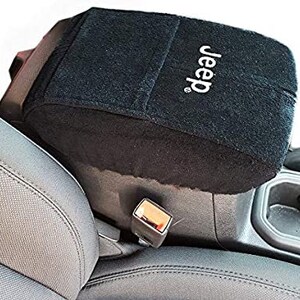 DIY Black Faux Leather Armrest Console Cover With Red Stitch – Fits Jeep Wrangler 2011-2017 (Center Front, PU Leather, 1-Year Warranty)