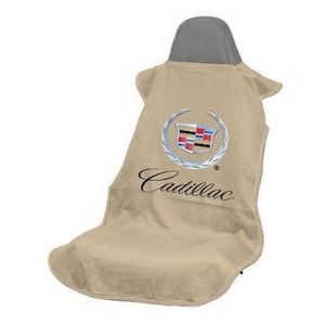 1 - Seat Armour Seat Protector Cover/Towel with OLD Cadillac Logo - Tan
