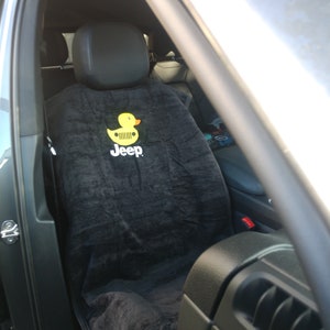 Jeep Grill & Yellow Duck Logo Towel / Seat cover - Cotton- Drapes over Headrest Pick Black Gray Tan