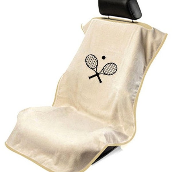 1 - Seat Armour Seat Protector Cover/Towel with Tennis Racquet Logo Seat Cover - Tan