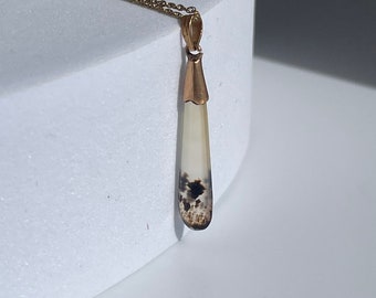 Antique Victorian Moss Agate and 14k Gold Pendant and Necklace