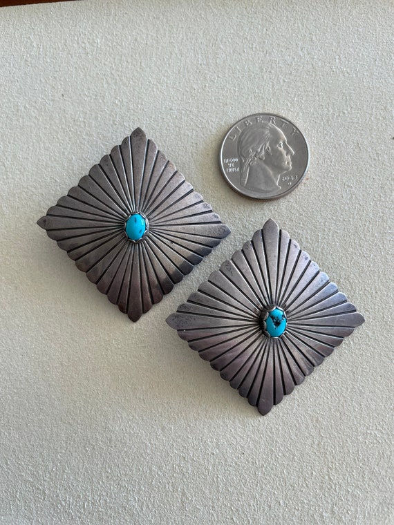 Large Square Navajo Sterling Turquoise Stud Earri… - image 2