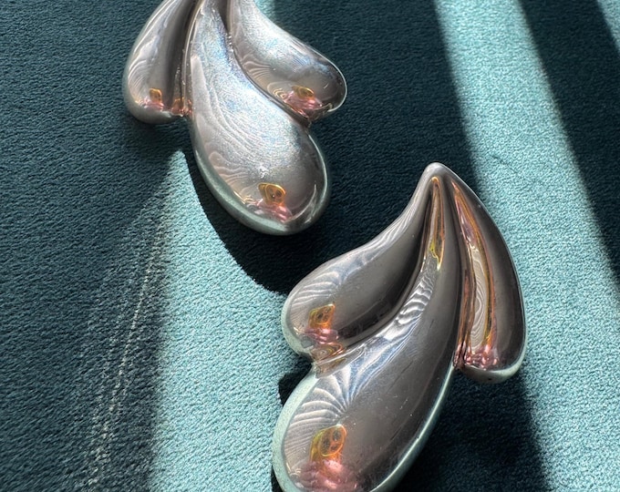 Vintage Bayanihan Mikal-Jon Sterling Silver Modernist Teardrop Earrings 14K Posts