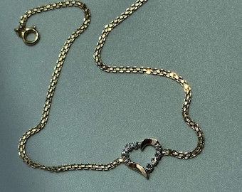 Vintage Estate Deadstock Diamond Heart Anklet in 14k Gold