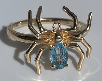 Spider Ring 14k Gold and Blue Topaz