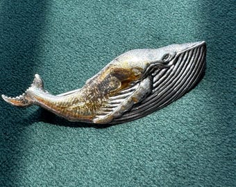 Vintage Sterling Silver Humpback Whale Brooch Pin Detailed Figural Ocean Mermaid Life