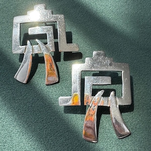 Vintage Taxco Mexico Sterling Silver Modernist Earrings TL-33 Statement Y2K